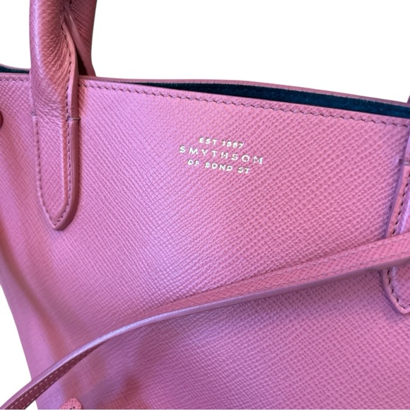Smythson Pink Red Mini Crossbody Leather Tote - Picture 7 of 11